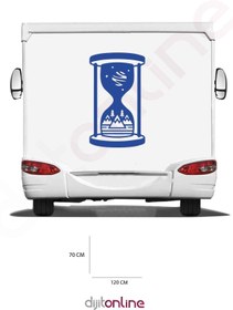 Resim DEKORANLA Dağ ve ağaç temalı mavi karavan kum saati sticker 120x70 cm 