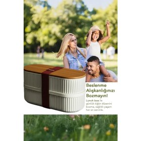 Resim Bambu Kahvaltılık Saklama Kabı Iki Bölmeli Büyük Lunch Box 