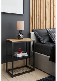 Resim Metal Ayaklı Dekoratif Tel Raflı Komodin Atlantik Çam Atlantik Çam 