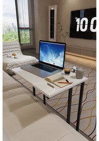 Resim Trend Metal Ayaklı Laptop Sehpası Kahvaltı Masası Çalışma Sehpası Çok Amaçlı Yan Masa Beyaz 