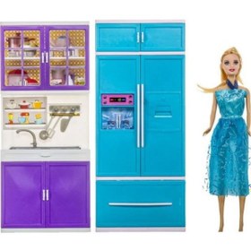 Resim Oyuncak Anlily Karlar Ülkesi Mutfak Seti Bebekli Buzdolabı Lavabo 