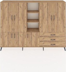Resim Arges Dolap 11 Raflı 3 Çekmeceli 7 Kapaklı 220x30x163 Çam-çam Atlas Çam - Atlas Çam 