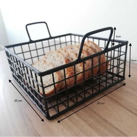 Resim Metal Ekmek Sepeti Dekoratif Saklama Kabı Kare Model Siyah 