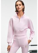 Resim THALIA Kadın Arka Baskılı Ve Patch Detaylı Fermuarlı Dik Yakalı Pembe Sweatshirt 