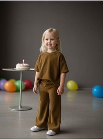 Resim Zekids Kız Çocuk Kışlık Bel Lastikli İspanyol Paça Örme Pantolon-14431 Camel 