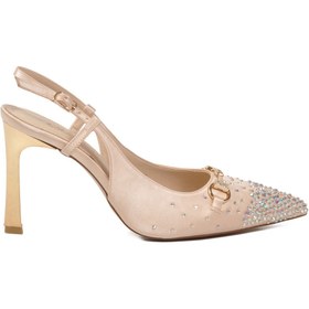 Resim aspor Bej Saten Taşlı İşlemeli Kadın Abiye Ayakkabı 