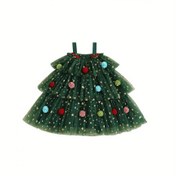Resim Kızlar için Vintage Esintili Katmanlı Tül Noel Elbisesi ve Peluş Top Şapka - Kolsuz Kare Yaka Fırfır Etek, Çok Renkli Pastel Tonlarda (Pembe, Mavi, Yeşil, Kırmızı, Beyaz) - Makinede yıkanabilir Her Sezon Parti Giysisi ile Xmas & New Year's Eve kutlamaları İçin, Şenliksel Geometrik Baskılı fırfırlı katmanlar ve uyumlu büyük boy hatayla tatil çıkışları İçin Genç İnceleme 