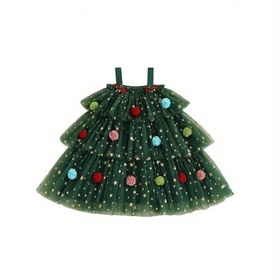 Resim Kızlar için Vintage Esintili Katmanlı Tül Noel Elbisesi ve Peluş Top Şapka - Kolsuz Kare Yaka Fırfır Etek, Çok Renkli Pastel Tonlarda (Pembe, Mavi, Yeşil, Kırmızı, Beyaz) - Makinede yıkanabilir Her Sezon Parti Giysisi ile Xmas & New Year's Eve kutlamaları İçin, Şenliksel Geometrik Baskılı fırfırlı katmanlar ve uyumlu büyük boy hatayla tatil çıkışları İçin Genç İnceleme 