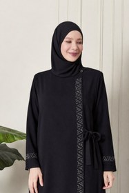 Resim Kadın Büyük Beden Etamin Abaya Ferace - Kahve / 3XL 