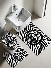 Resim Modern Desenli Dijital Baskı 3’lü Banyo Paspas Takımı Yıkanabilir Kaymaz Tabanlı Klozet Takımı KLZ0034 