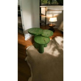 Resim Wood Wooden Ahşap 3lü Set Fitilli Mantar Yan Sehpa Çimen Yeşili Renk Modern Fiskos / Zigon 