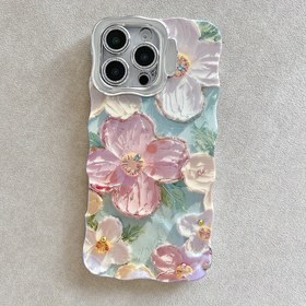 Resim Tam Korumalı Telefon Kılıfı Yeşil Yağlı Boya Çiçek Tasarımı ve Parlak Lens Tutucu ile, Iphone 16 Pro Max/15 Pro/14/13/12/11 ile Uyumlu. 