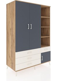 Resim Kronos Dolap 5 Raflı 4 Çekmeceli Tek Askılı 132x59x195 Çam-antrasit/aytaşı Antrasıt/aytası 