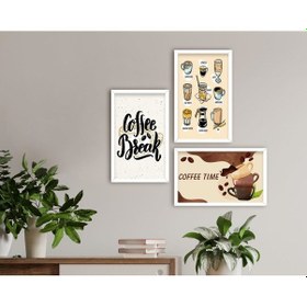 Resim Bk Home Coffee Tasarımlı Dekoratif 3’Lü Ahşap Beyaz Çerçeveli Tab (551047578) 