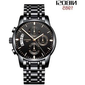Resim Prestigegoods Nibosi Paslanmaz Çelik 1985 Erkek Kol Saati - Su Geçirmez Chronograph Saat Siyah 
