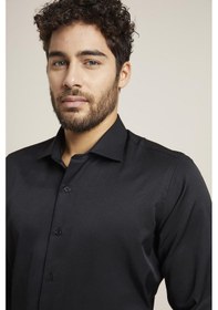 Resim Efor Slim Fit Pamuk Saten Klasik Siyah Gömlek Gk 604 Siyah 