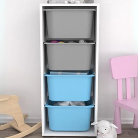 Resim Cara 4 Derin Sepetli Çok Amaçlı Oyuncak Dolabı Mavi Gri 