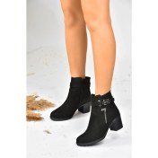 Resim Fox Shoes Siyah Süet Kalın Topuklu Kadın Bot L674161502 