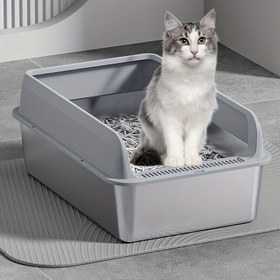 Resim Ekstra Büyük Paslanmaz Çelik Kedi Kumu Kabı ve Kürek - Sızdırmaz, Yapışmaz, Kolay Temizlenebilir Tepsili Büyük Kediler İçin 