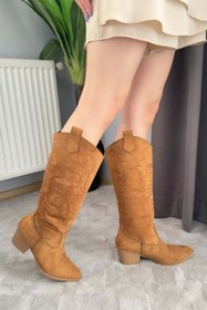 Resim Les Passent Kadın Jasire Taba Süet Nakışlı Western Kovboy Cowgirl Bot Çizme 