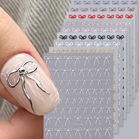 Resim 9 Adet Sevgililer Günü Metalik Fiyonk Tırnak Sanatı Stickerları, Parıldayan Altın Gümüş Lazer Fiyonk Tasarımı Y2K Lüks Kendinden Yapışkanlı Kaydırıcılar Dekorasyonlar Şık Manikürler İçin 