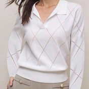 Resim Kadınlar İçin Zarif Kahverengi Argyle Kazak - Uzun Kollu, Yakalı, Tüm Sezon Ofis ve Günlük Kazak, Kadınlar İçin Klasik Kahverengi Kazak, Çok Yönlü Giyim, Sofistike Stil, Kaliteli Dikiş, Şık Üst, Moda Tutkunları 