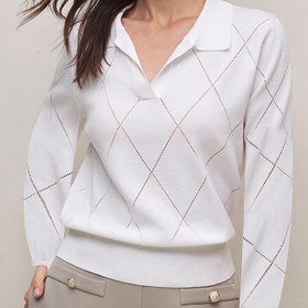 Resim Kadınlar İçin Zarif Kahverengi Argyle Kazak - Uzun Kollu, Yakalı, Tüm Sezon Ofis ve Günlük Kazak, Kadınlar İçin Klasik Kahverengi Kazak, Çok Yönlü Giyim, Sofistike Stil, Kaliteli Dikiş, Şık Üst, Moda Tutkunları 