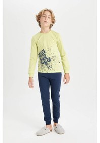 Resim Defacto Erkek Çocuk Pijama Takımı Baskılı Uzun Kollu Üst Beli Lastikli Uzun Alt D2896a824au Yeşil 