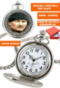 Resim COBRA Kemal Atatürk Görsel ve İmzalı Gümüş Renk Zincirli Köstekli Cep Saati 