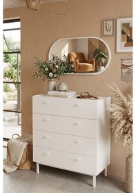 Resim Oval Aynalı Geniş Şifonyer 8 Çekmeceli Ahşap Ayaklı Beyaz 