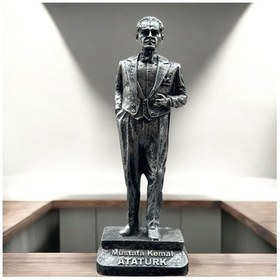 Resim Dekoratif Polyester Atatürk Heykeli 20 Cm Gümüş Eskitme 