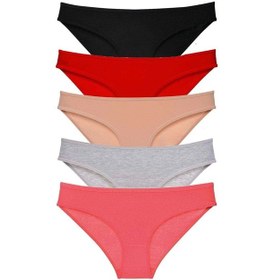 Resim 5 Adet Süper Eko Set Likralı Kadın Slip Külot Siyah Kırmızı Ten Gri Fuşya Çok Renkli 