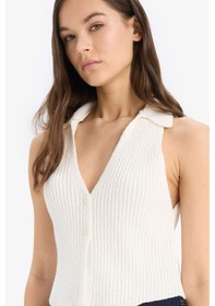 Resim DeFacto Coool Slim Fit Dar Kesim Düğmeli Triko Yelek D3584AX25SPER222 Ekru 