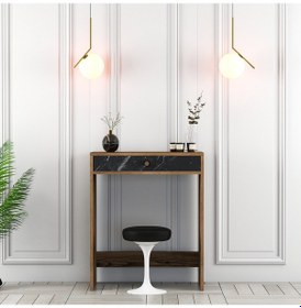 Resim Lizbon Mini Makyaj Masası - Ceviz / Siyah Mermer 