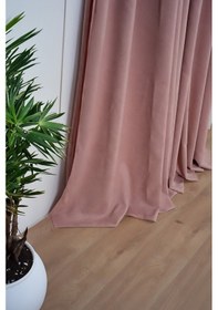 Resim Kadife Dokulu Ada Fon Perde Salon Yatak Odası Pembe 