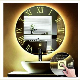 Resim Dnr-Mirror50 Cm Günışığı Ledli Tasarım Kumlamalı Dokunmatik Tuşlu Banyo Aynası Makyaj Aynası Işıklı Ayna 