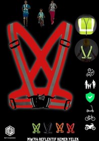 Resim Motiva Yüksek Görünüm Reflektif Yelek Kırmızı Fosforlu Neon Bisiklet, Motosiklet,Scooter Gece İkaz Uyarı Ye 