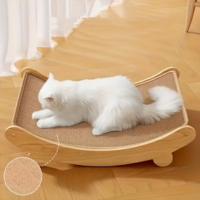 Resim Yüksek Kaliteli Ahşap Kedi Tırmalama Direği - Kavisli Kedi Yatağı ile Sağlam Mobilya Koruyucu, Dayanıklı Sisal Kumaş, Kolay Montaj, Alan Tasarrufu Tasarımı, Yedek Yastık ve saç tokası Bakım Aksesuarları Dahil - Kapalı Kedi Gereksinimleri 
