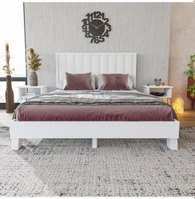 Resim Hüma Model Beyaz Renk Çam Ahşap Karyola Ve İki Komodin Set Dikey -282 150 x 200 CM 