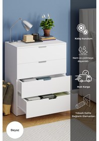 Resim Lento 4 Çekmeceli Şifonyer Yatak Odası Bebek Odası Beyaz Beyaz 