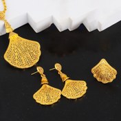 Resim 4 Parça 24k Altın Kaplama Muz Yaprağı Desenli Lüks Kadın Bakır Alaşım Küpe, Kolye ve Yüzük Seti - Sevgililer Günü Hediyesi / Anneler Günü Hediyesi / Mezuniyet Sezonu Hediyesi / Yazlık Düğün Takısı 