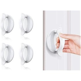 Resim 4 Adet Beyaz Kendinden Yapışkanlı Kapı Kolu, Kapı Ve Pencereler, Dolaplar, Çekmeceler, Gardıroplar İçin Abs Plastik Kollar 