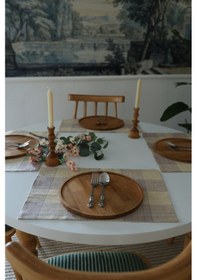 Resim Yakacihome Juta Mor 5 Parça 4 Parça Amerikan Servis & 1 Parça Püsküllü Runner Jüt Kumaş Sofra Seti Mor 