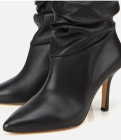 Resim Hotiç Kadın Deri Siyah Büzgülü Sivri Burunlu İnce Topuklu Bot 01boh312730a100 01boh312730a100 Siyah 
