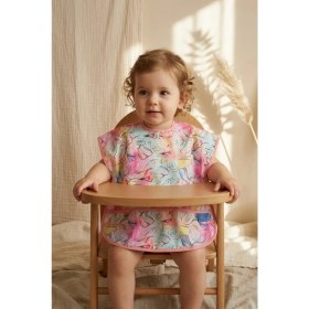 Resim Babydonat Aura Flora Sanatsal Çiçek Desenli Sıvı Geçirmez Cepli Leke Tutmaz Bebek Mama Önlüğü - Premium Kalite Yumuşak Doku 6-24 Ay 