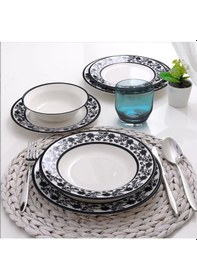 Resim Güral Porselen Yonca 24 Parça Yemek Takımı Koyu Siyah 8322 