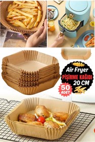 Resim Genel Markalar Airfryer için 20 cm Tek Kullanımlık Pişirme Kağıdı - 50 Adet Kare Parşömen Kağıdı Yanmaz Yapıştırmaz 