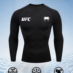 Resim Erkekler için UFC Kompresyon Antrenman Gömleği - Hızlı Kuruyan Nem Emici Spor Kıyafeti, Kompresyon Fit, Hafif Nefes Alabilir Uzun Kollu MMA, Boks, Koşu ve Yıl Boyu Kullanım için (Atlet Performansı) 