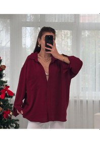 Resim Paw Garage Kadın Perla Bordo Tek Cepli Oversize Gömlek, Geniş Kalıp Gömlek, Ayrobin Gömlek Bordo 