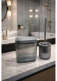 Resim Banyo Çöp Kovası Ve Wc Fırçası Seti Modern Ve Şık Banyo Aksesuarları 2li Set Antrasit 